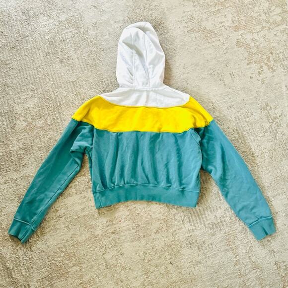 Nike blue green color block quarter zip cropped hoodie woman’s large - Picture 8 of 9